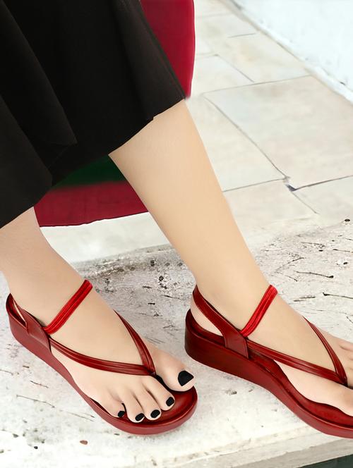 women maroon open thong wedge - 21577291 - Standard Image - 0