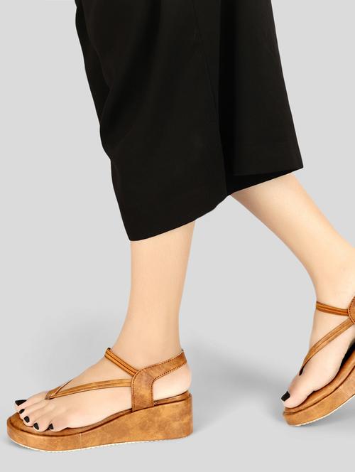 women tan open thong wedge - 21577292 -  Standard Image - 0