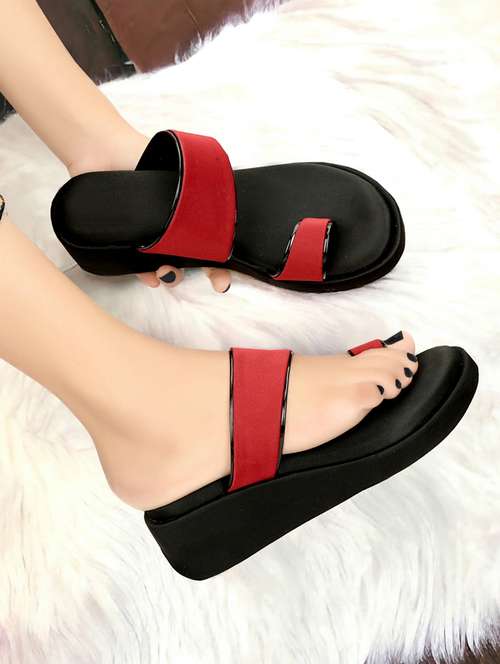 women maroon one toe wedge