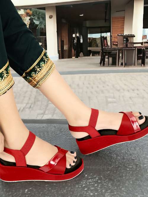 women maroon platforms wedge - 21577304 - Standard Image - 0