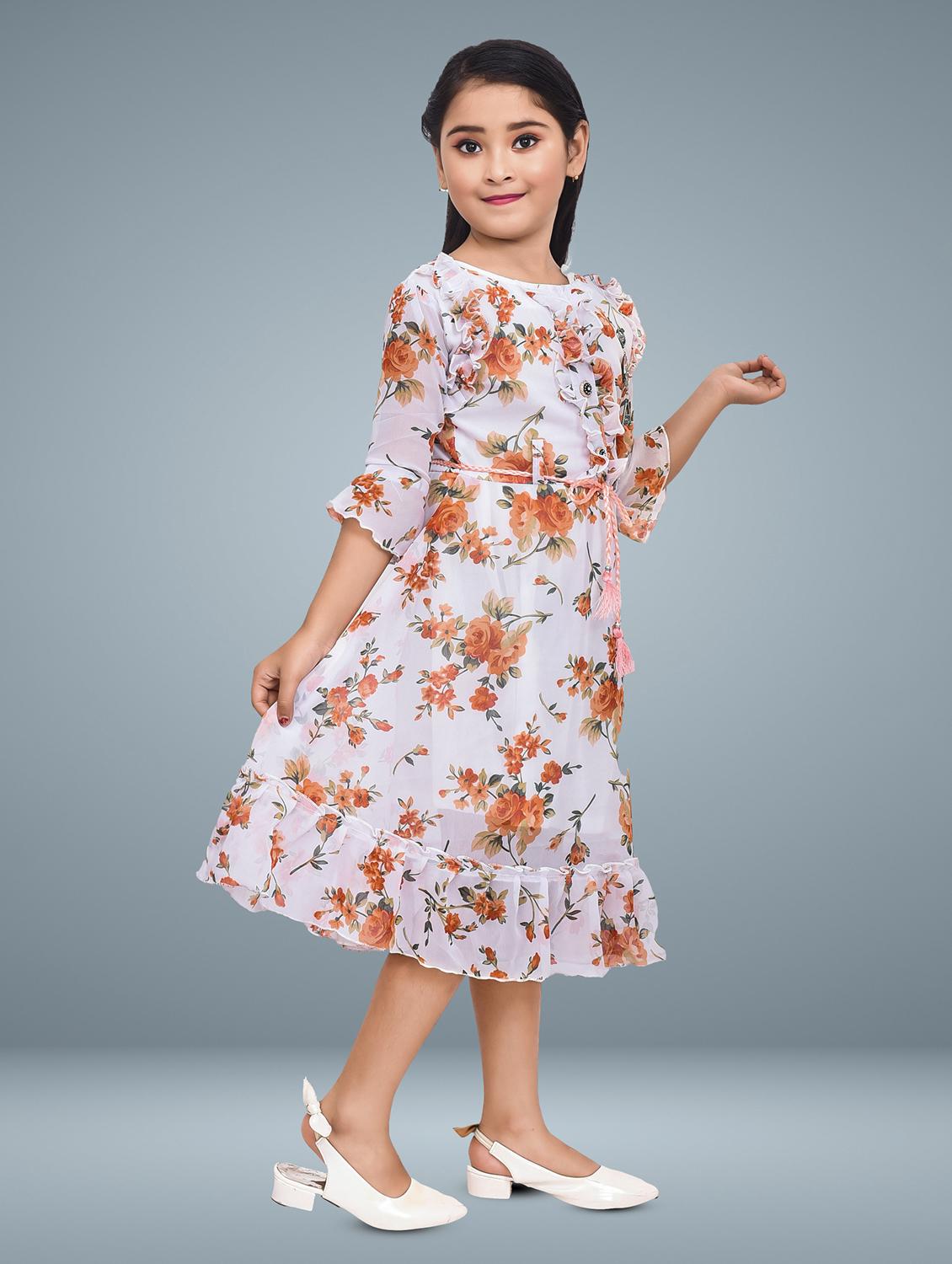 girls floral printed round neck a-line dress - 21577388 -  Standard Image - 1