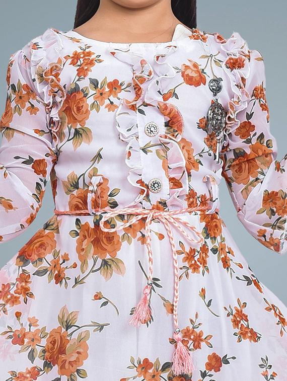 girls floral printed round neck a-line dress - 21577388 - Standard Image - 4