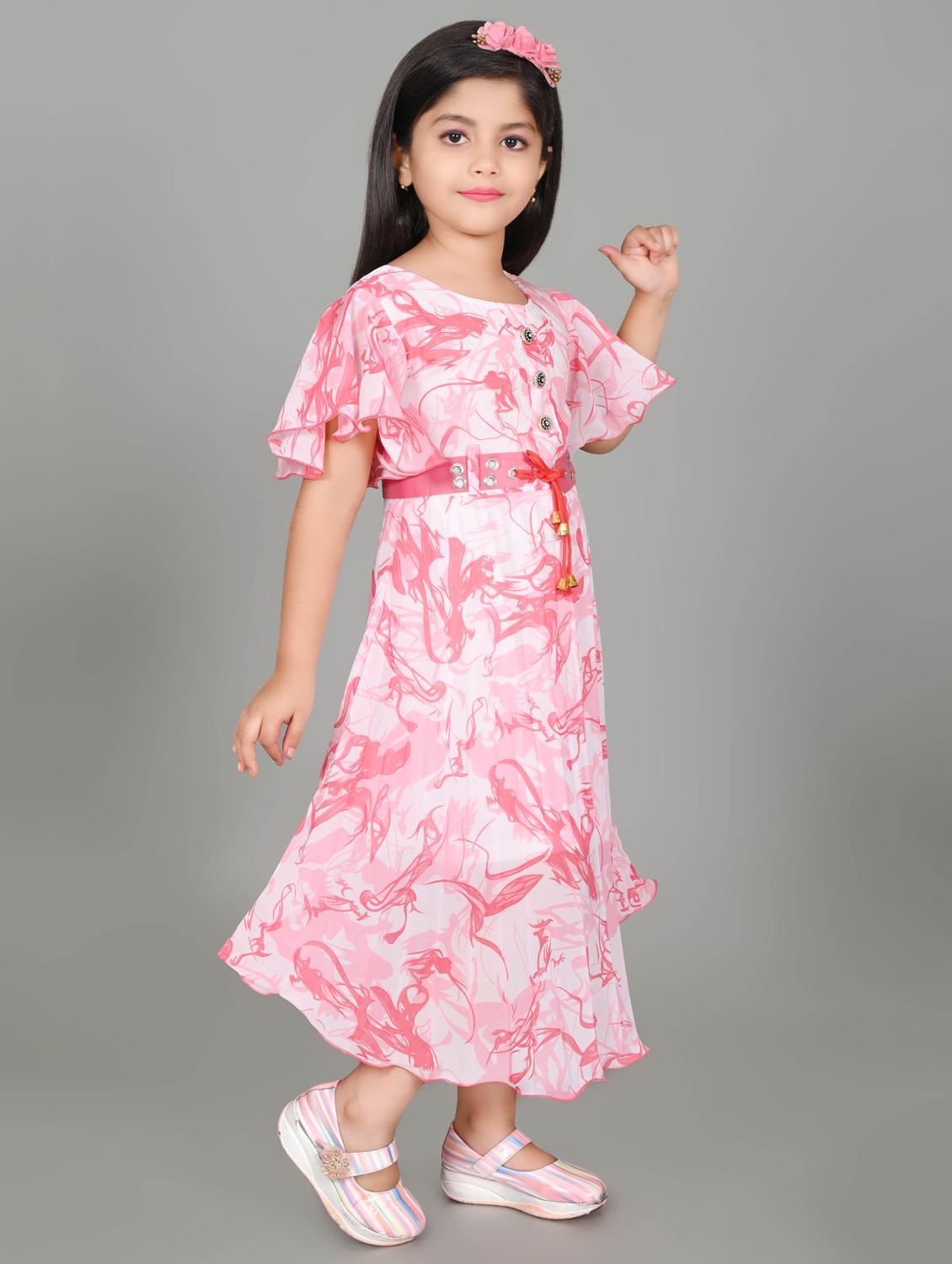 girls printed round neck fit & flare dress - 21577410 -  Standard Image - 1