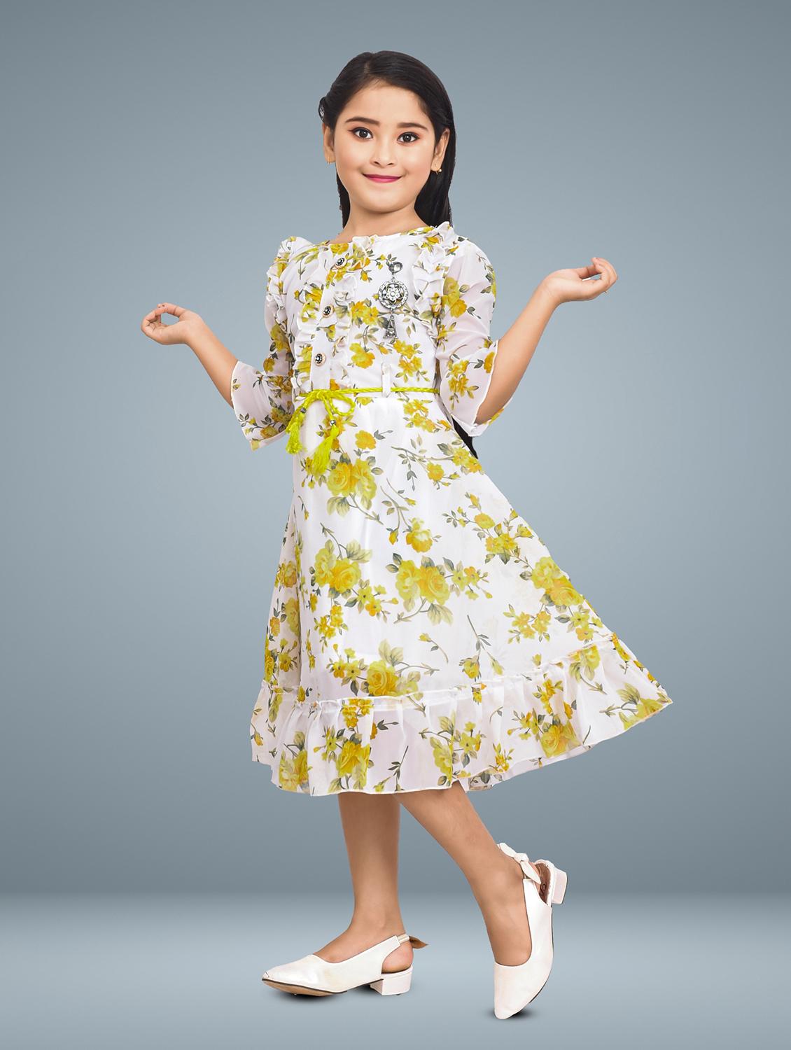 girls floral printed round neck a-line dress - 21577438 - Standard Image - 1