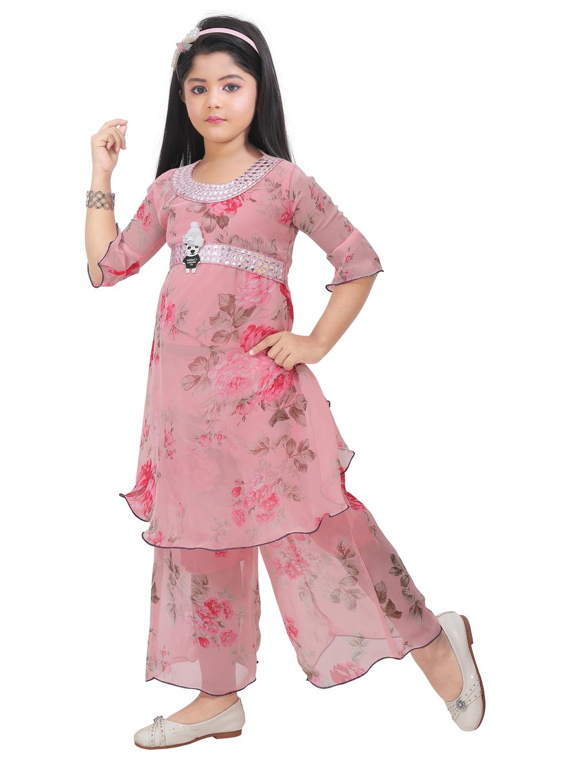 girls floral printed round neck kurta & palazzo set - 21577510 -  Standard Image - 1