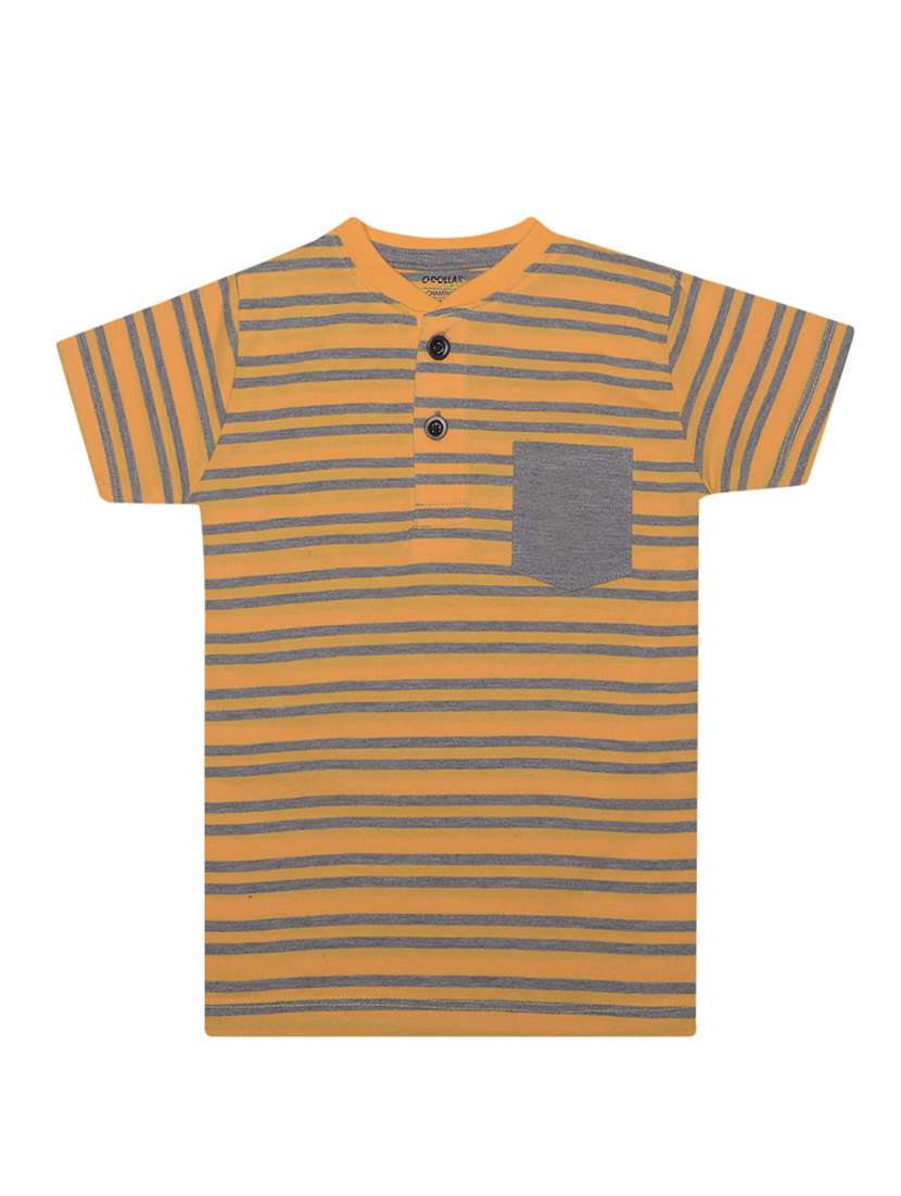 boys striped henley neck t-shirt with single pocket - 21577790 -  Standard Image - 1