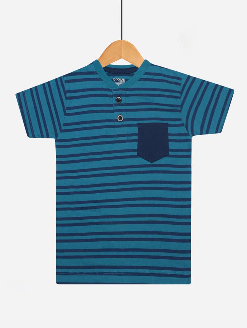 boys pack of 3 striped henley neck t-shirt with single pocket - 21577801 -  Standard Image - 1