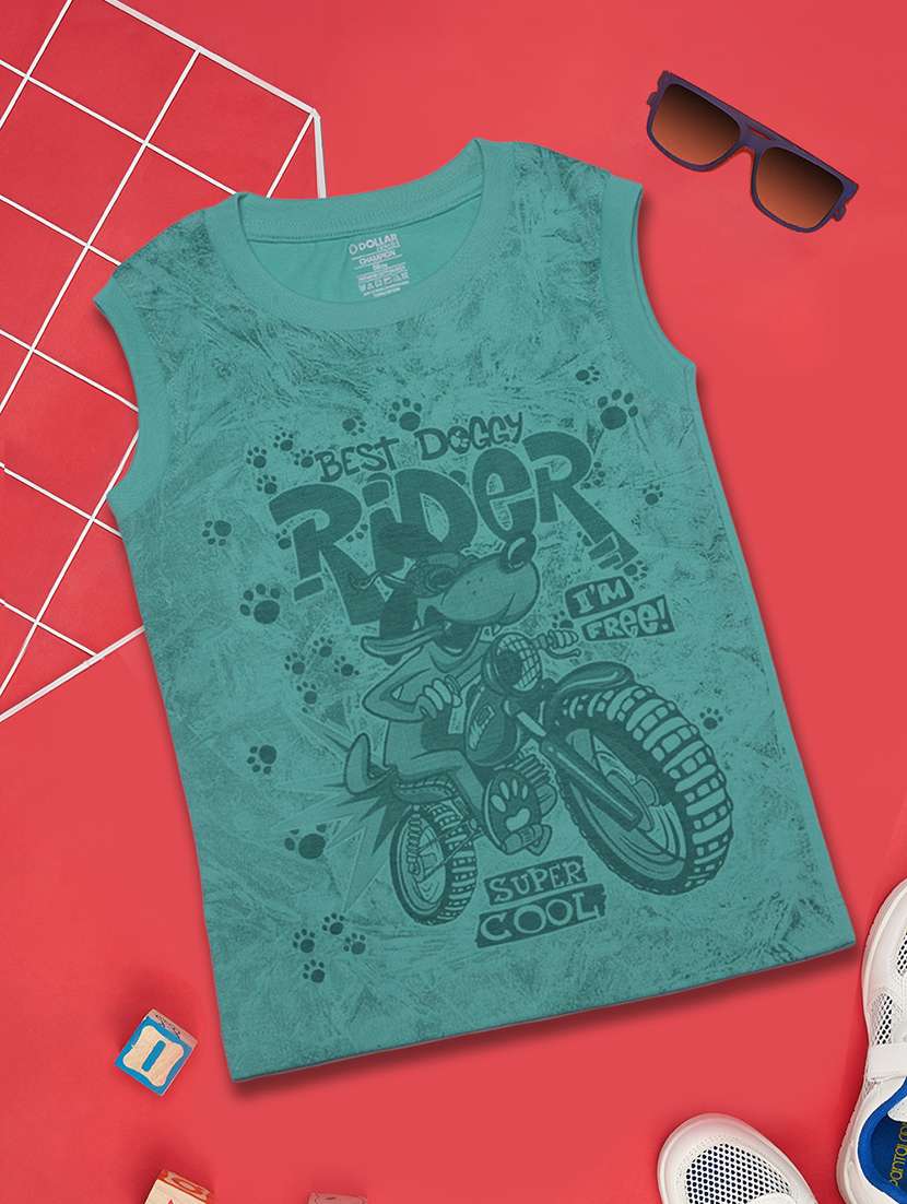 boys graphic printed round neck sleeveless t-shirt