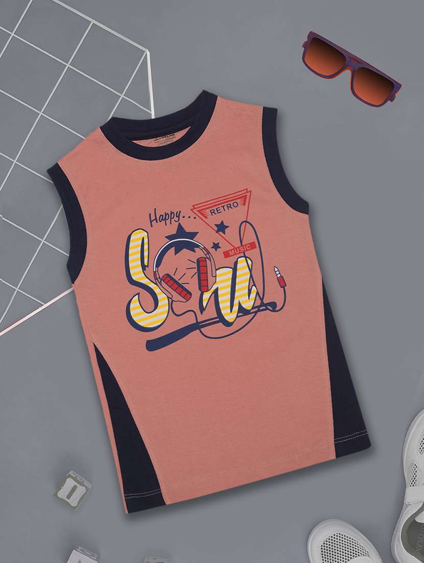 boy printed round neck sleeveless t-shirt