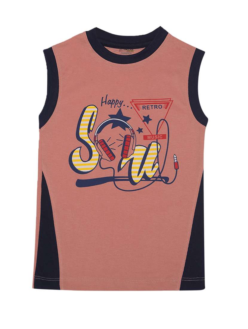 boy printed round neck sleeveless t-shirt - 21577919 -  Standard Image - 1