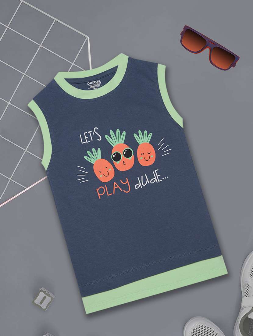 boy printed round neck sleeveless t-shirt