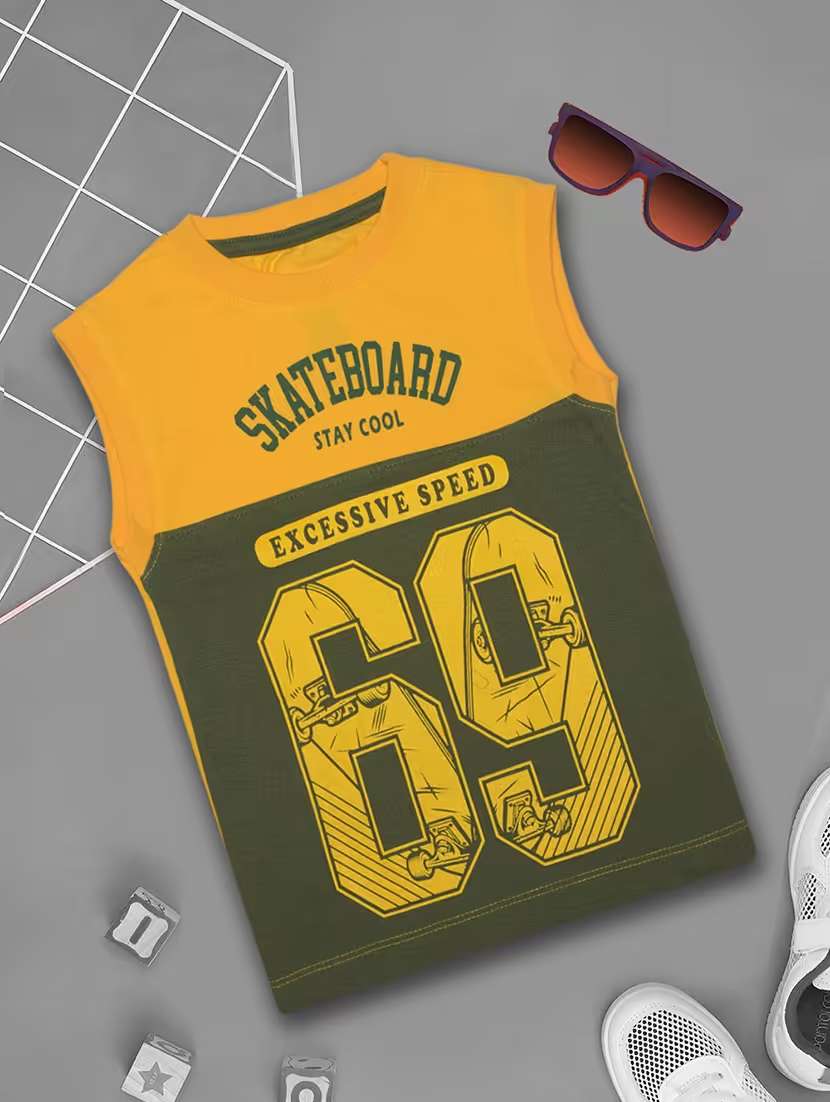 boy printed round neck sleeveless t-shirt - 21577934 -  Standard Image - 1