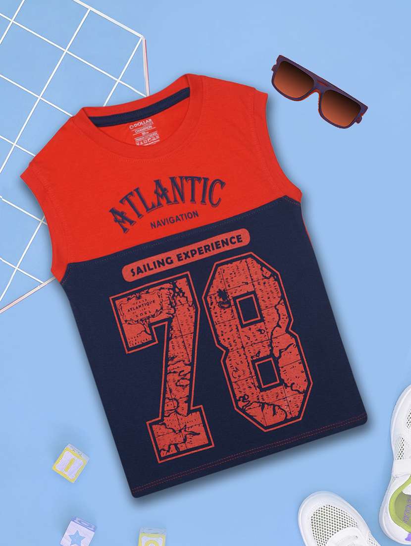 boy printed round neck sleeveless t-shirt