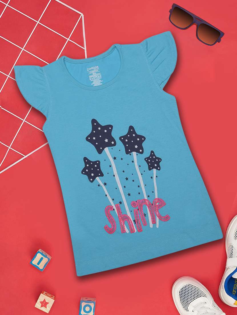girls front print round neck t-shirt