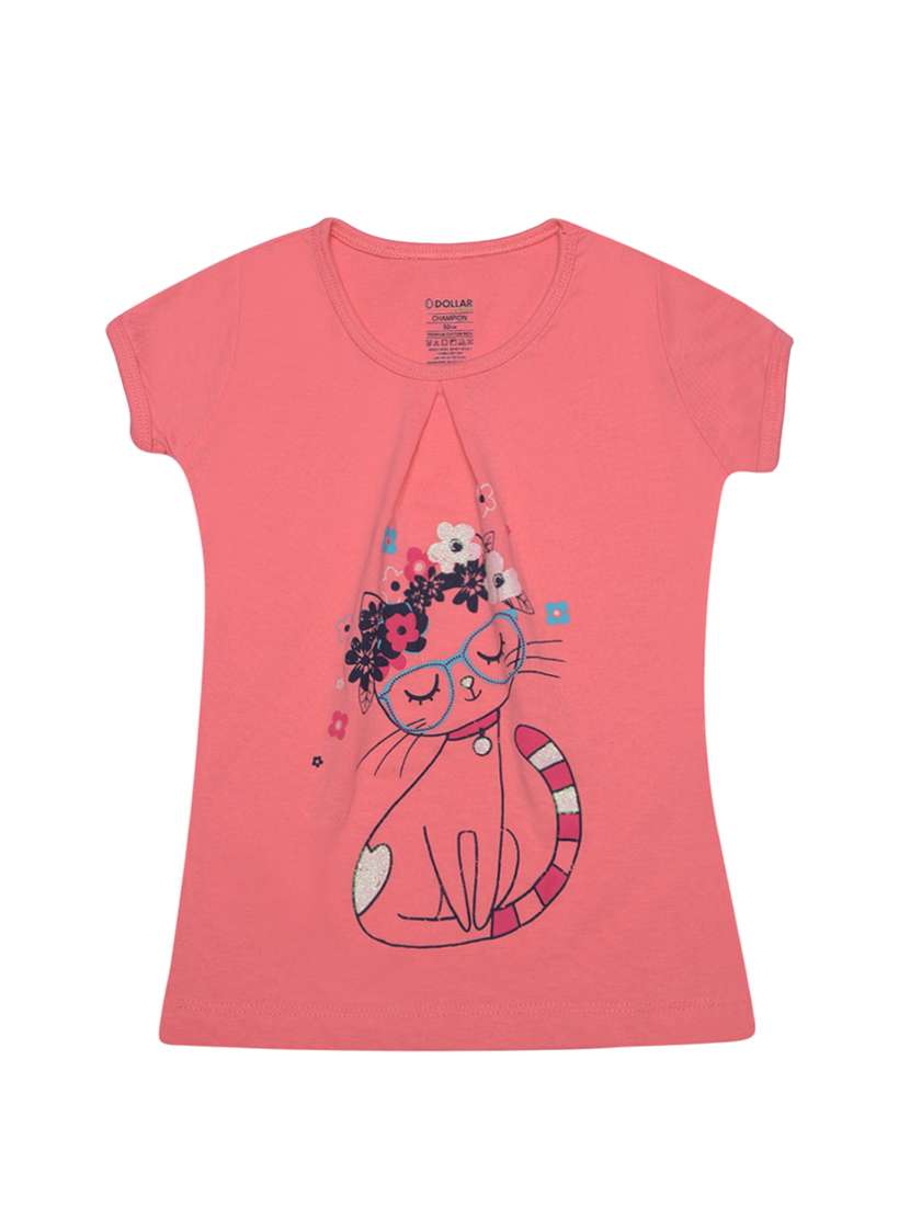 girls front print round neck t-shirt - 21577968 - Standard Image - 1