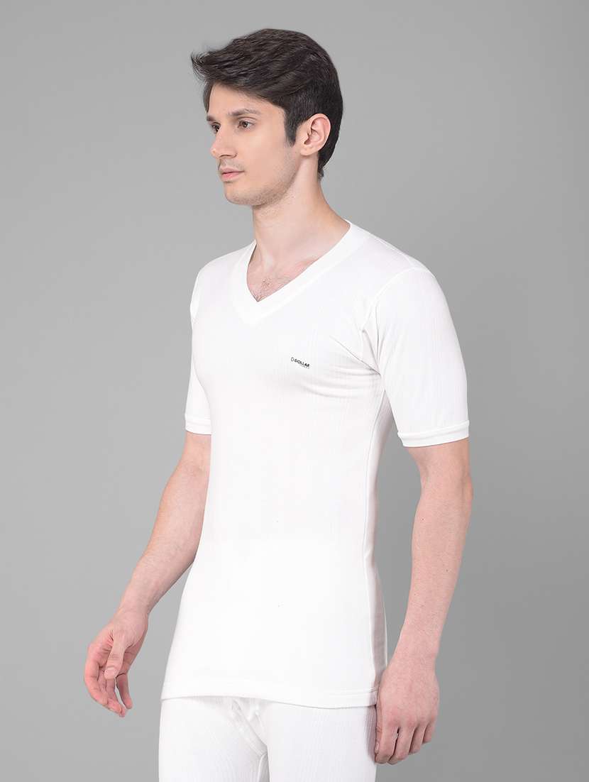 men solid v neck half sleeve thermal top - 21578072 -  Standard Image - 1