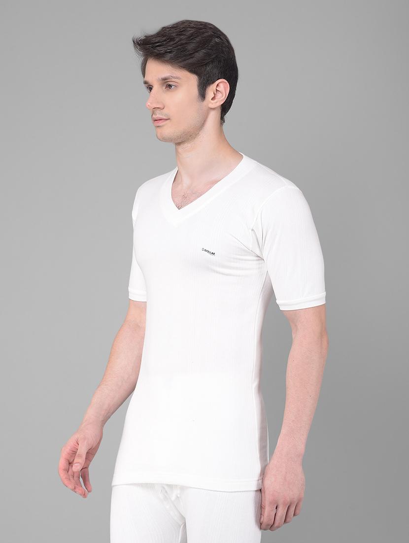 men pack of 2 solid v neck half sleeve thermal top - 21578075 - Standard Image - 1