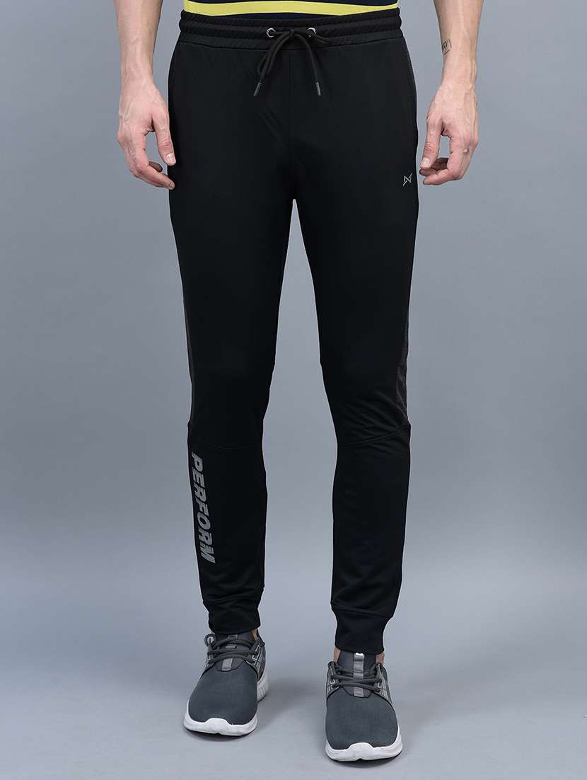 black polyester joggers