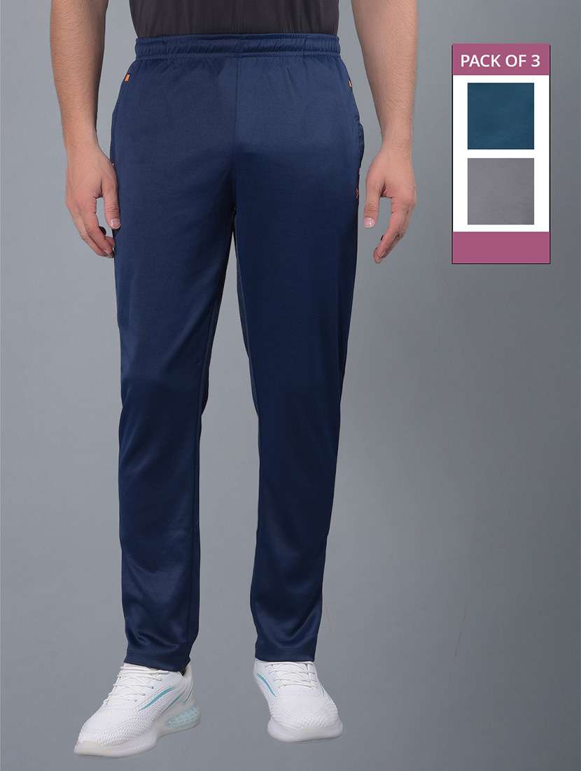 men pack of 3 regular fit solid full length track pants