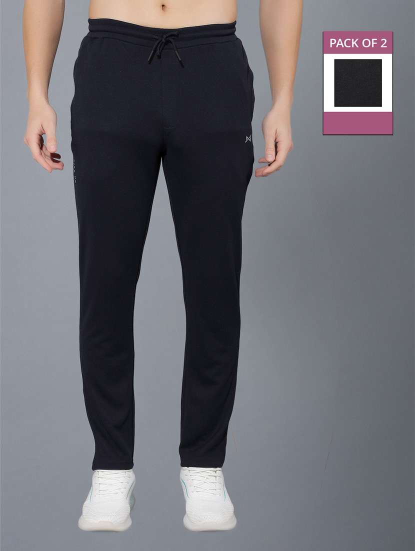 men pack of 2 regular fit solid full length track pants