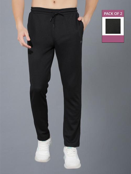 men pack of 2 regular fit solid full length track pants - 21578199 -  Standard Image - 0