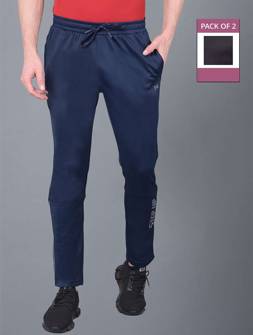 men pack of 2 regular fit solid full length track pants