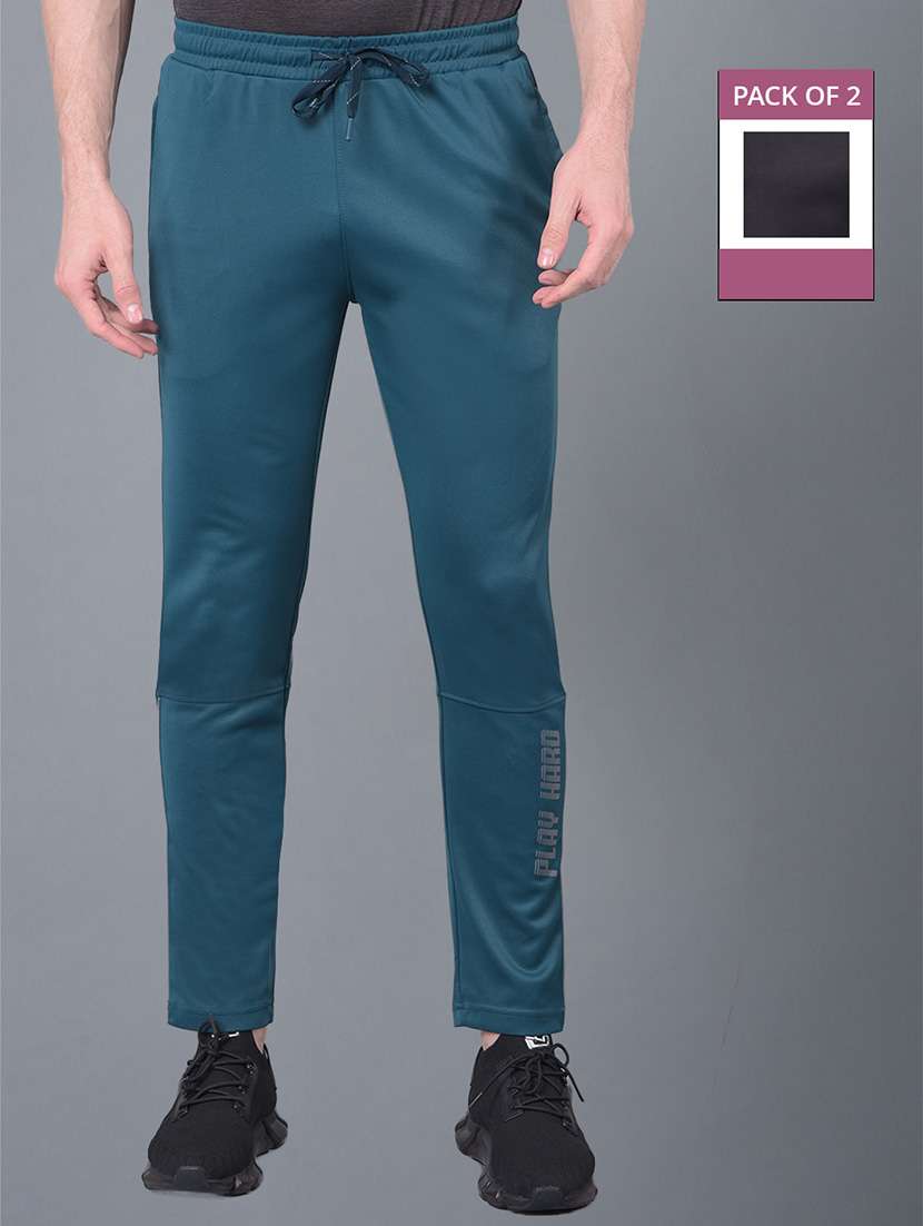 men pack of 2 regular fit solid full length track pants