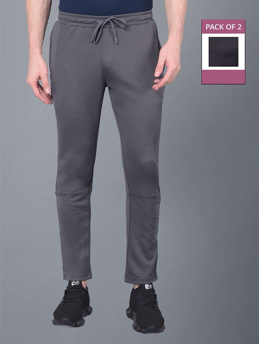 men pack of 2 regular fit solid full length track pants
