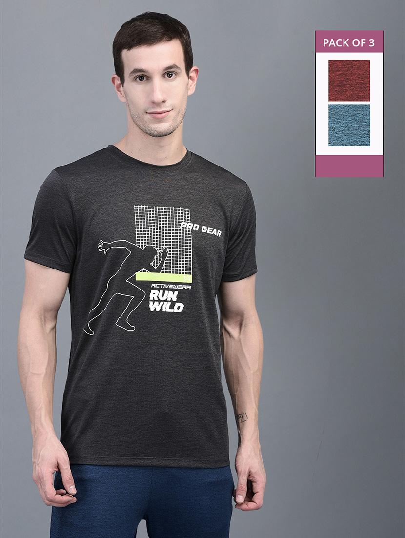 men pack of 3 front printed regular fit short sleeves sports t-shirts - 21578336 -  Zoom Image - 0