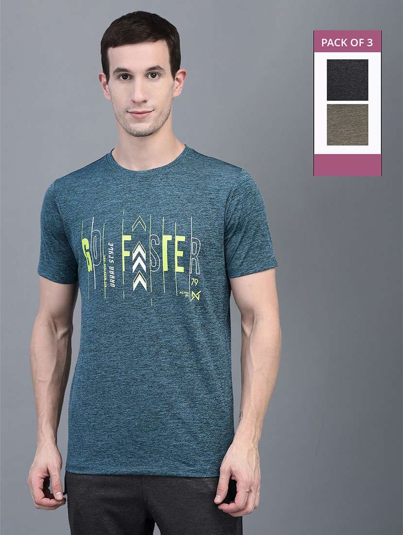 men pack of 3 front printed regular fit short sleeves sports t-shirts
