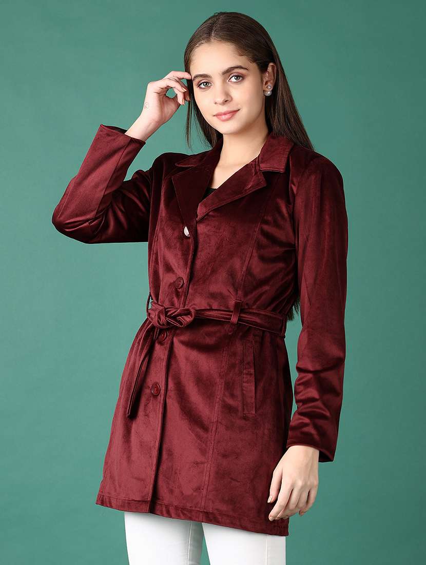 women lapel neck solid regular coat - 21578460 -  Standard Image - 1