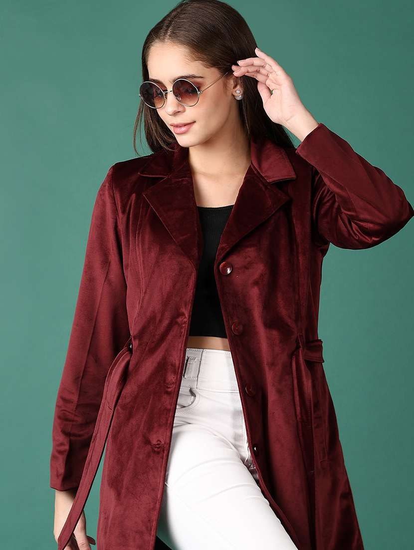 women lapel neck solid regular coat - 21578460 -  Standard Image - 4