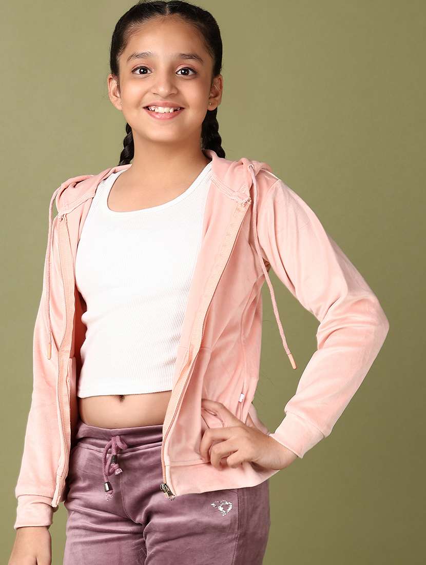 girls peach solid long sleeve sweatshirts - 21578462 -  Standard Image - 1