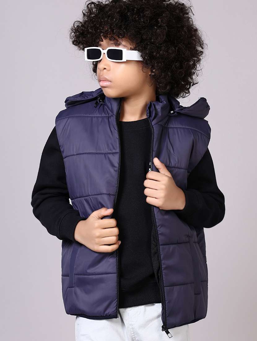 boys solid sleeveless hooded bomber jacket - 21578471 -  Standard Image - 1