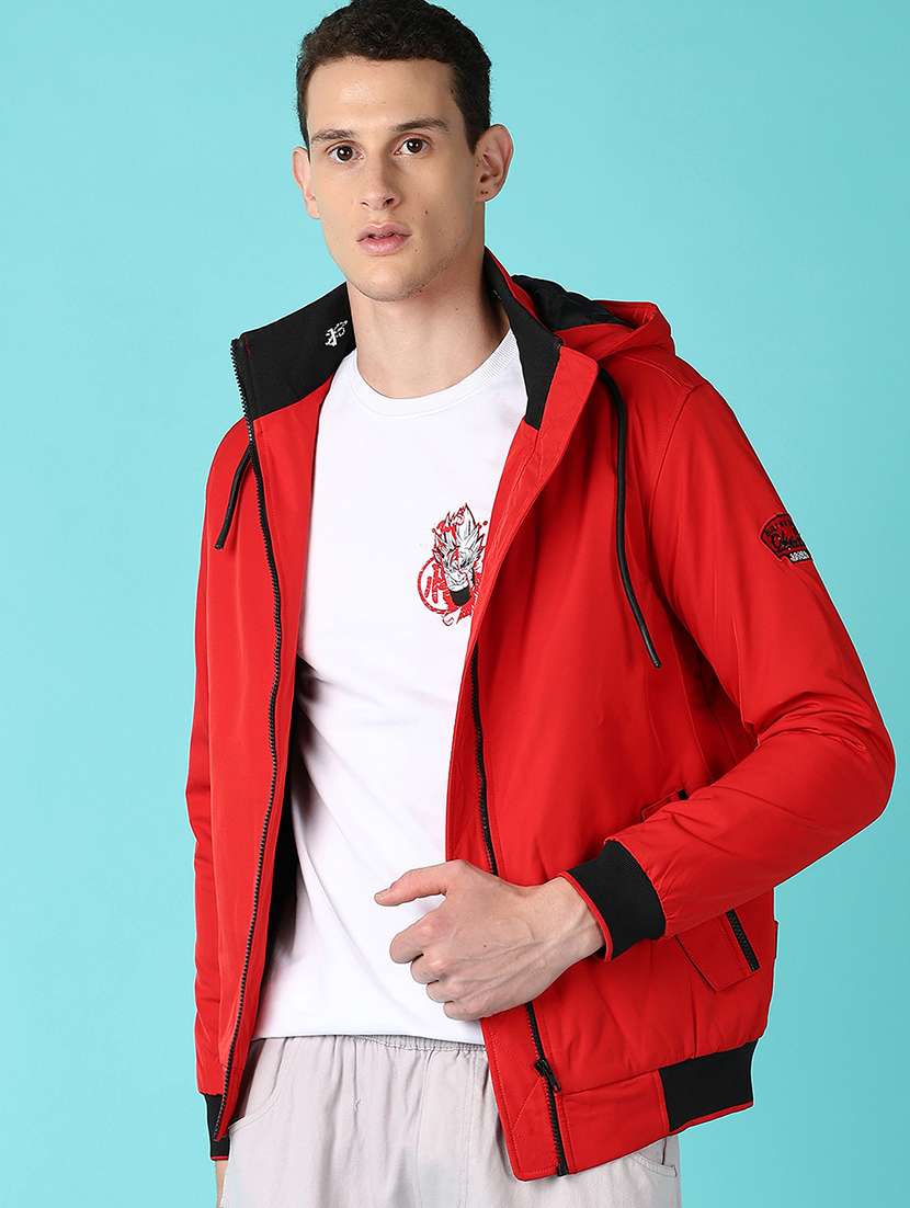 men red solid long sleeve bomber jacket - 21578483 -  Standard Image - 1