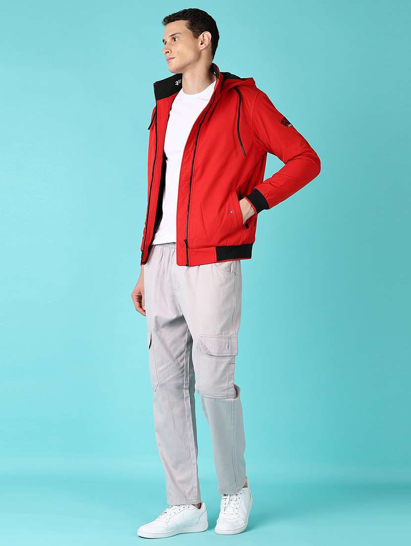 men red solid long sleeve bomber jacket - 21578483 -  Standard Image - 4