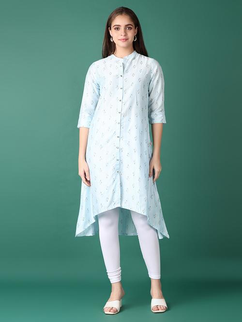 women printed mandarin neck high-low kurta - 21578494 -  Standard Image - 0