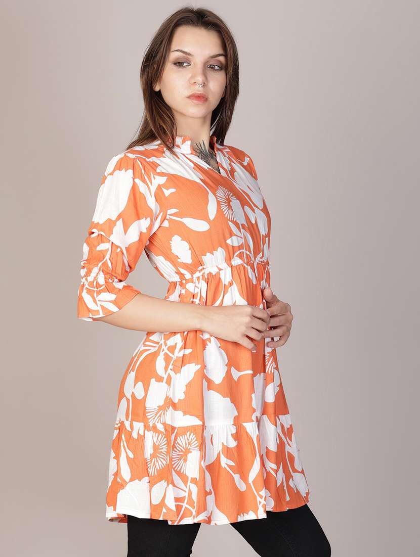 orange cotton fit & flare dress - 21578496 -  Standard Image - 1