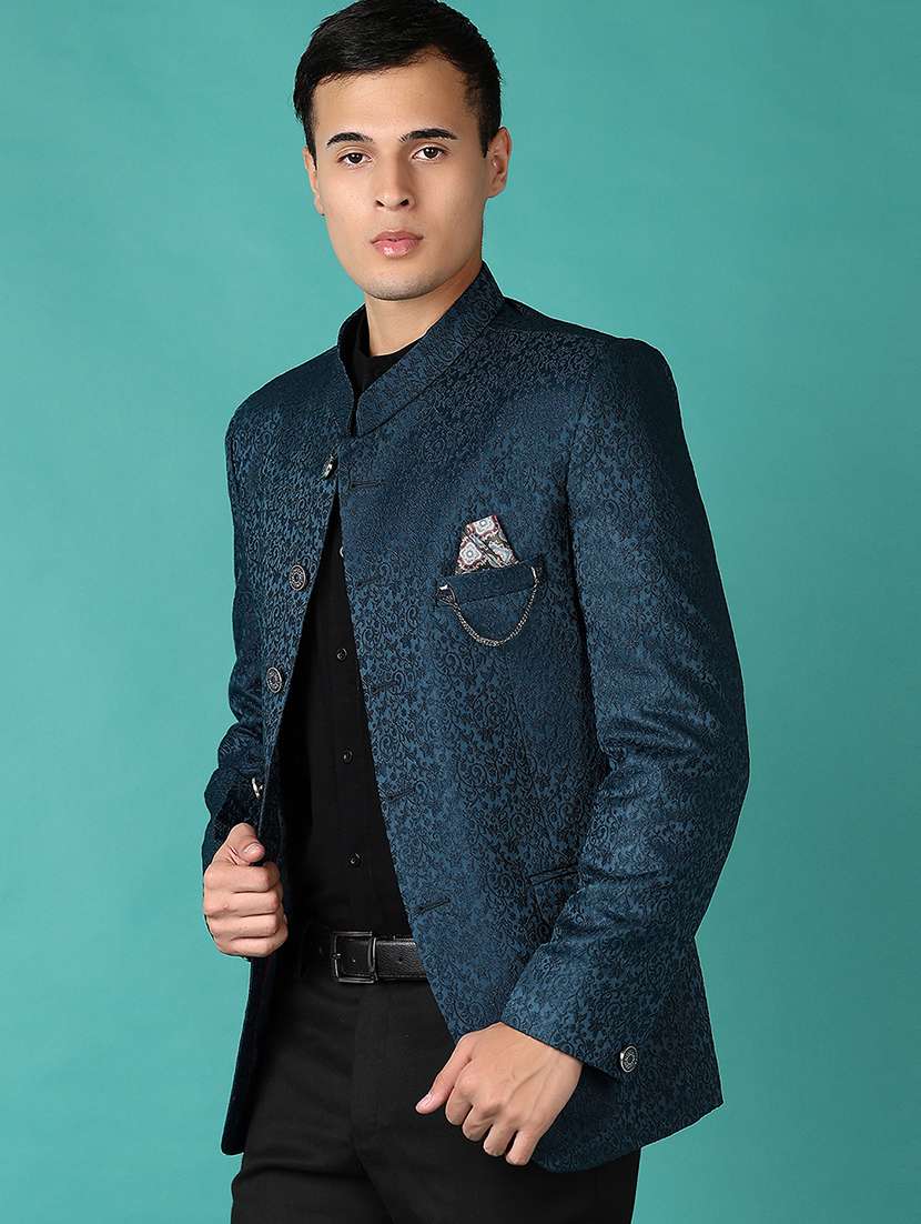 men teal self design single breasted casual blazer - 21578542 -  Standard Image - 1