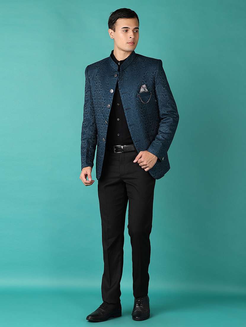 men teal self design single breasted casual blazer - 21578542 -  Standard Image - 4