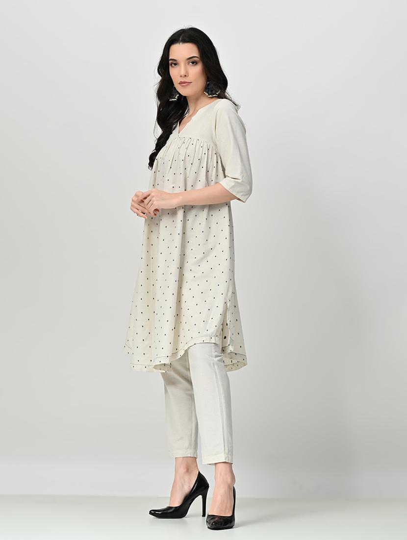 women cream self design kurta pant set - 21578647 - Standard Image - 1
