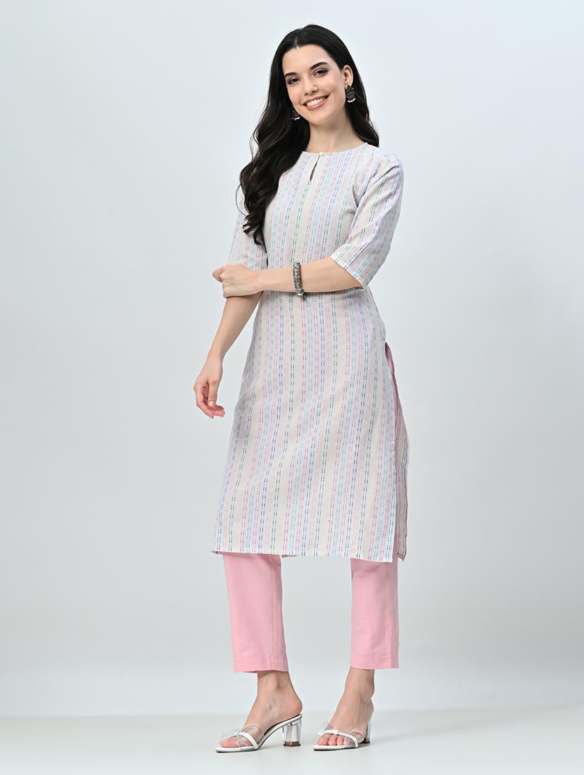 women self design three quarter sleeve kurta pant set - 21578650 - Standard Image - 1