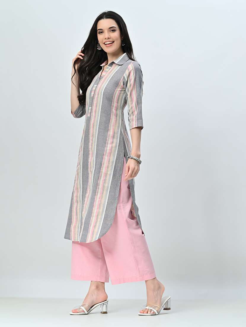 women striped multi colored kurta palazzo set - 21578651 - Standard Image - 1