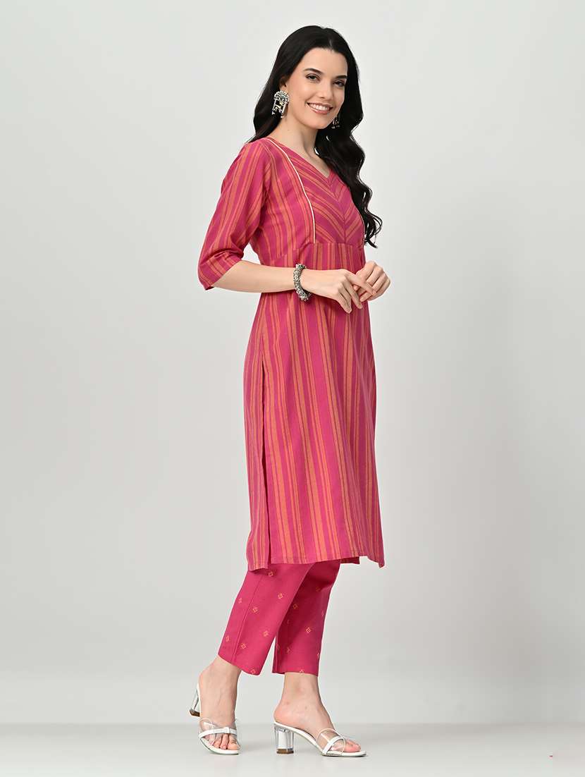 women three quarter sleeve kurta pant with dupatta set - 21578653 -  Standard Image - 1