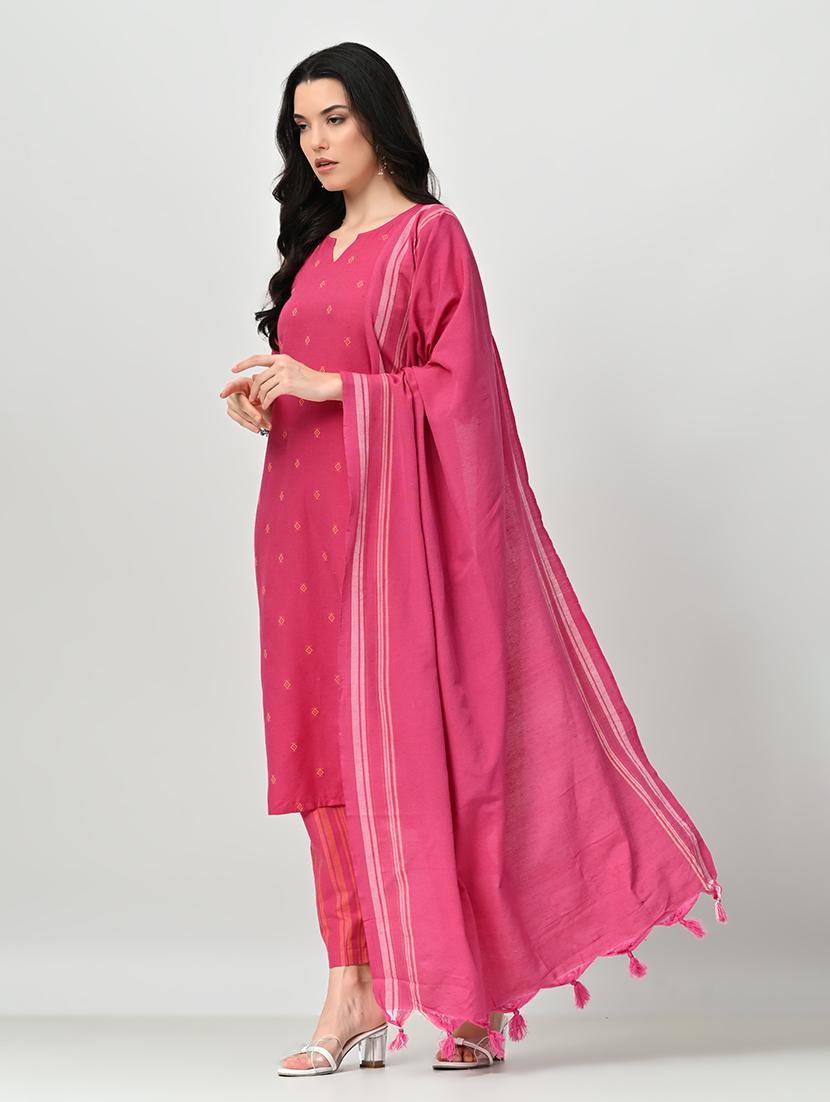 women three quarter sleeve kurta pant with dupatta set - 21578654 - Standard Image - 1