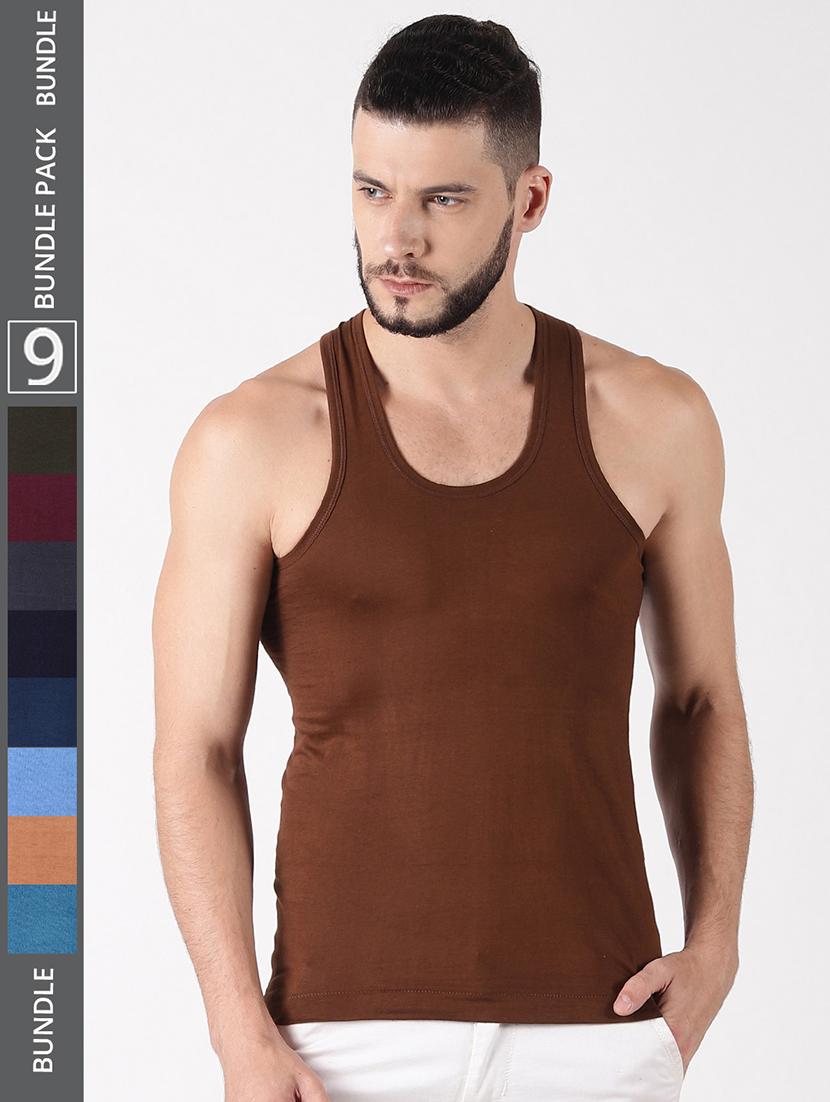 men pack of 9 solid sleeveless vest - 21579028 -  Zoom Image - 0