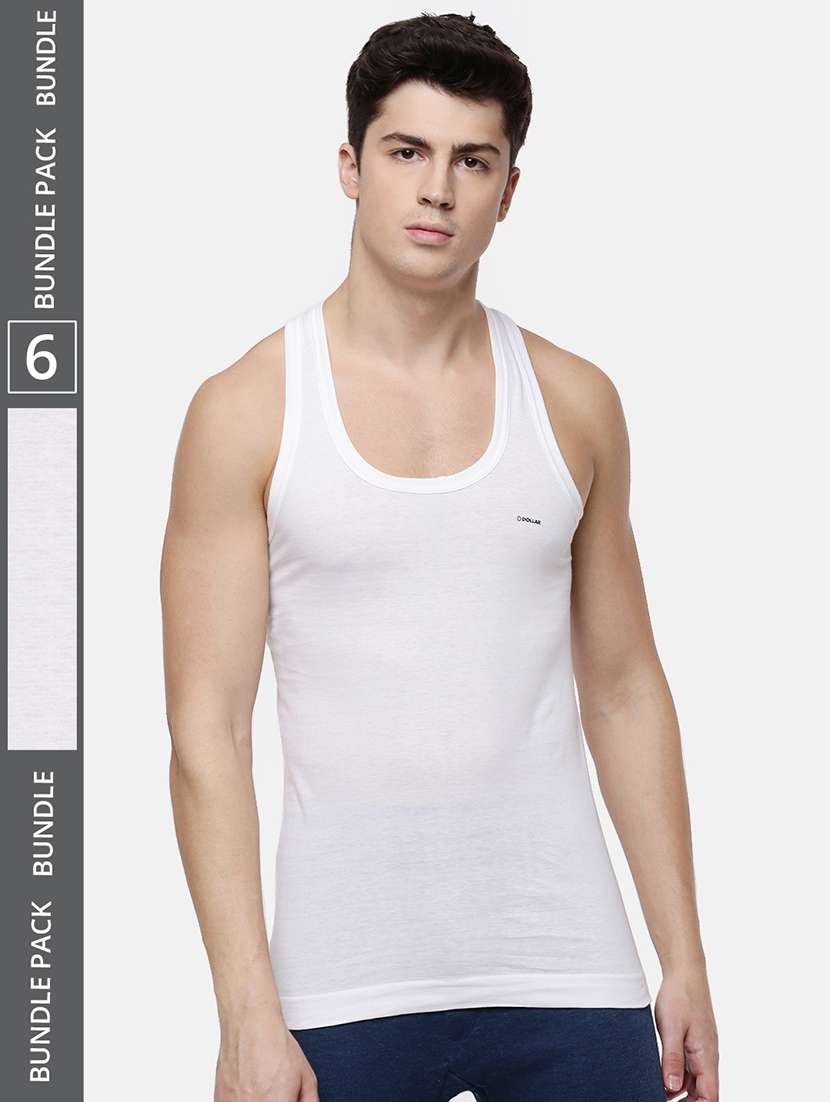 men pack of 6 solid white sleeveless vest