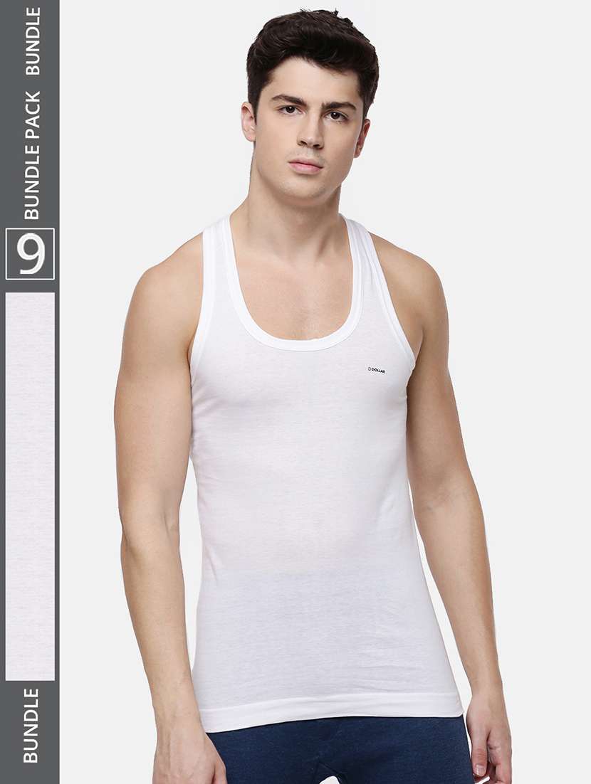 men pack of 9 solid white sleeveless vest