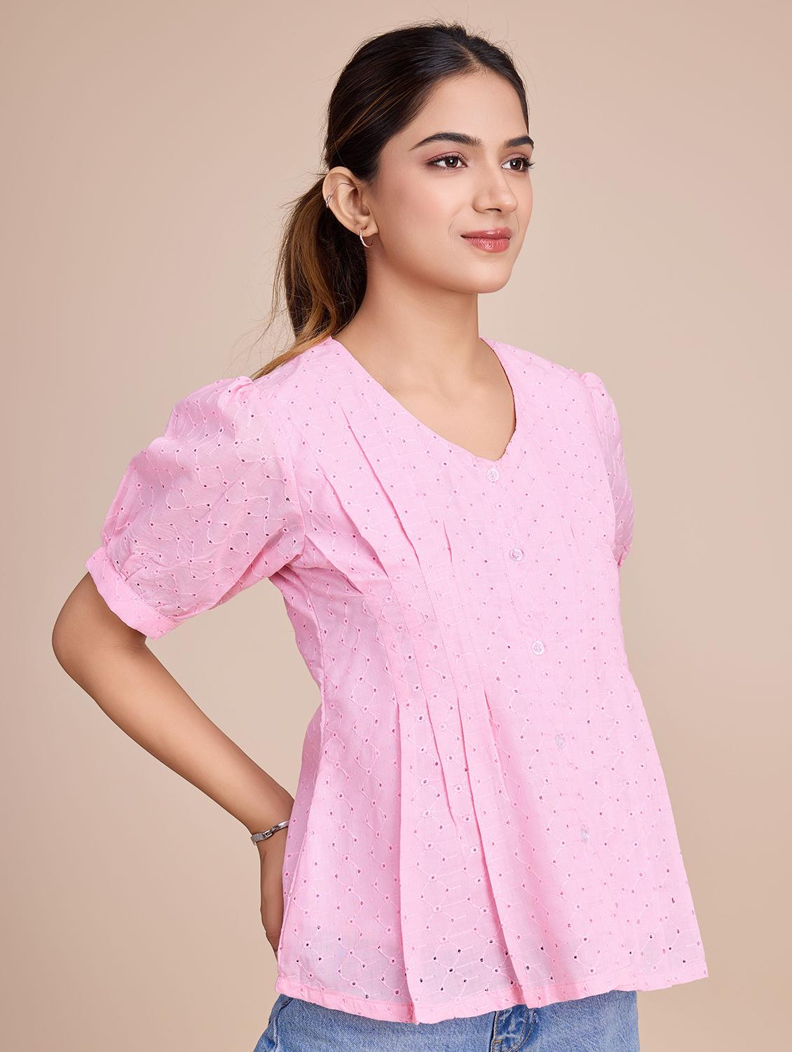 women self design short sleeves a-line top - 21579444 - Standard Image - 1