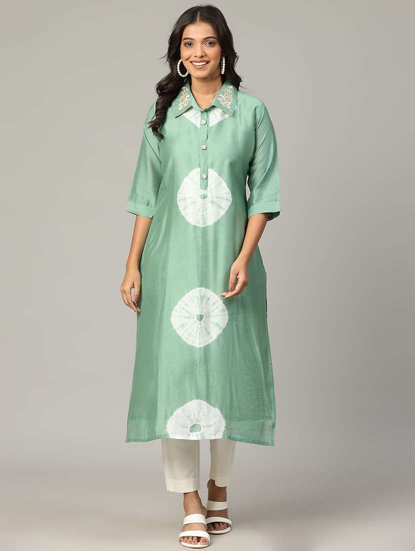 women tie & dye three quarter sleeve a-line kurta - 21579538 -  Zoom Image - 0